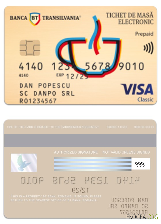 Carte classique prépayée visa BT Bank Roumanie